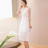 Mistletoe夏装显瘦欧根纱两件套无袖连衣裙韩版女装时尚气质长裙F6517(白色 S)