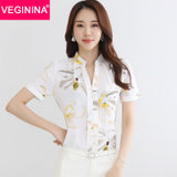 VEGININA 韩版修身短袖女雪纺衬衫 9483(白色 S)