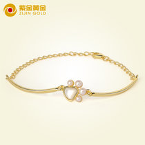 紫金黄金(ZiJin)925银手链可爱猫爪珍珠链镯 猫爪链镯 均码(金色)