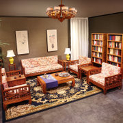 仿古沙发 古典实木沙发 南榆木新中式沙发组合 原木镂空回纹沙发(五件套+送坐垫)