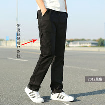 BEBEERU多袋裤工装裤纯色裤男长裤潮直筒加肥大码休闲男户外裤子 AT(XL AT2012-黑色)