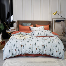 婵思 60支长绒棉四件套 圣诞树系列 床上用品套件(圣诞树-淡蓝 200*230cm)