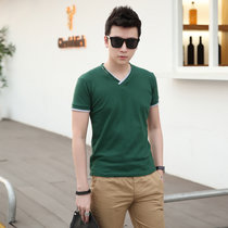 男士短袖T恤V领纯色夏季韩版潮流男装半袖学生衣服修身体恤打底衫(T125绿色 L)