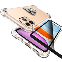 苹果11pro手机壳 iPhone11PRO手机套 保护套壳 透明硅胶全包防摔气囊手机套+全屏钢化膜+指环支架