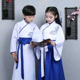 儿童汉服古装男中国风国学服女小学生三字经弟子规书童演出服十件装(xs 白)