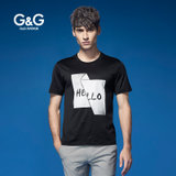 G&Gavenue男士夏季短袖t恤男2017新款印花衣服潮流修身型帅气半袖体恤上衣(黑色 S)
