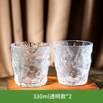 冰川纹玻璃杯家用高颜值杯子水杯女夏季果汁杯ins风咖啡杯啤酒杯(【冰川杯】透明矮款-2只)
