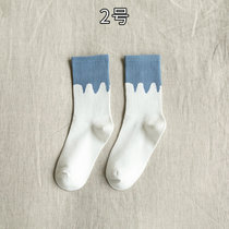 春夏日系中筒女袜蓝色条纹高橡筋棉袜ins街头运动长筒袜子女（3双装）(2号 均码)