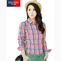 BRIOSO新款衬衫 女式全棉长袖休闲格子衬衫 女衬衣(B12012041BF)