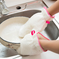 红凡 竹纤维洗碗手套厨房用品刷碗加绒加厚冬季保暖防水家务清洁抹布(一双装)