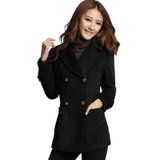 OSA2012秋冬装新款女装时尚翻领双排扣毛呢外套呢大衣D23994黑色 M
