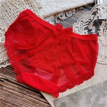 SUNTEK本命年喜庆女内裤多款冰丝蕾丝性感镂空红内裤(93cm C1701)
