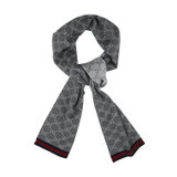 Gucci/古驰 羊毛男士双面用针织双G图案围巾 8052802718(灰色)