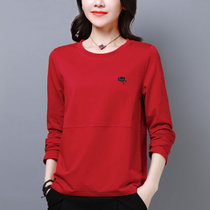 SUNTEK中年妈妈秋装洋气打底衫女大码女装新款韩版显瘦减龄长袖T恤上衣(3XL 160-180斤 红色)