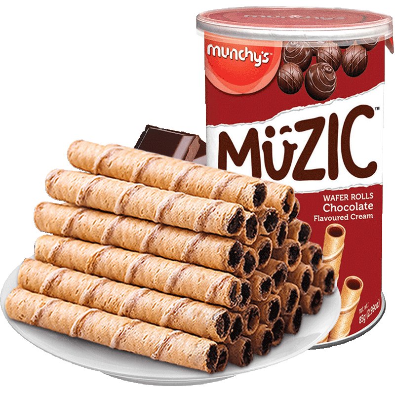 马奇新新munchys巧克力味注心威化卷85g马来西亚进口休闲零食饼干