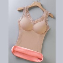 【OLOEY】 自带胸垫冬季保暖背心女加绒加厚性感蕾丝V领打底衫女士内衣 HNYTYHH 女(卡其 大码)