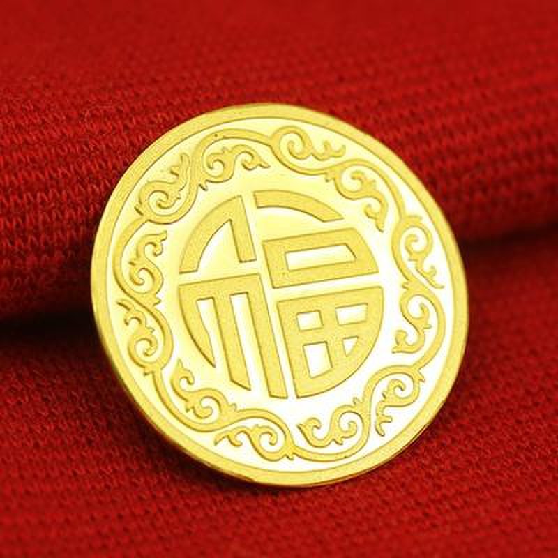 【卫东珠宝计价类黄金图片】复古风团福工艺金币(3g)图片大全,高清
