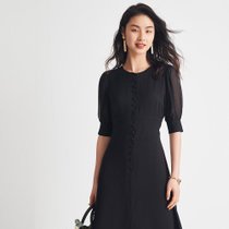 圆领真丝连衣裙(黑色 160/84A)