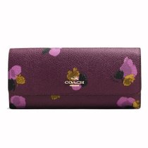 COACH 蔻驰 女士新款花卉印花涂层帆布柔软钱包53751(紫色53751)