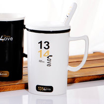 陶瓷水杯创意女生水杯 陶瓷杯带盖带勺配一对 情侣杯子 陶瓷马克杯咖啡杯茶杯(1314白色)