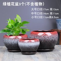 花盆陶瓷大号带托盘特价清仓创意个性简约绿萝绿植蝴蝶兰多肉花盆(（红花釉）苹果套三 套)