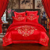 囍人坊 绣花四件套婚庆大红色 提花贡缎床单被套结婚床上用品六件套P(皇家密语 六件套1.8M)