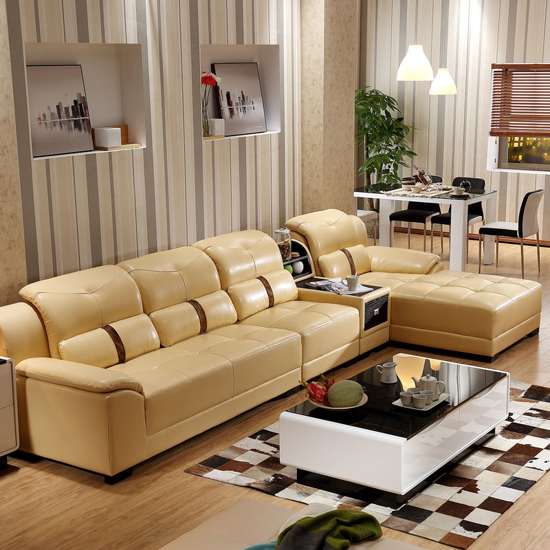 梅德比 皮艺沙发 欧式沙发 客厅组合沙发 家具 c50(杏黄色 双人 贵妃