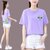 短袖t桖女宽松时尚打底衫今年流行韩版卡通印花上衣(紫色 XL 115-130斤)