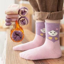 【五双装】KOUDOO儿童袜子秋冬新款加厚保暖卡通中筒棉质毛圈袜(XL码（约9-12岁） QZ-美人鱼毛圈)