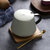 水杯带盖杯子情侣办公室带盖家用马克杯牛奶咖啡杯北欧创意水杯家用办公室便携咖啡杯(浅绿-陶瓷盖 加勺子 加木垫-)
