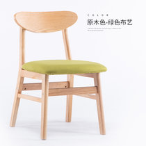 物槿 实木餐椅家用木头桌椅现代 YPH-02(原木色绿色布艺)