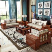 品尚美家 沙发实木家具客厅转角组合沙发贵妃沙发 实木沙发组合 沙发套装 橡木沙发(海棠色 1+2+3(组合))