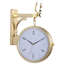 北欧双面挂钟现代简约轻奢大气钟表时尚客厅家用个性创意石英挂表(12英寸（直径30.5厘米） HZX7727-20白面金色)