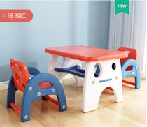 儿童桌椅套装幼儿园学习桌小孩子写字桌家用经济型学龄前学习桌(珊瑚红一桌两椅 默认版本)