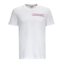 Alexander McQueen男士白色黑色字母logo圆领短袖棉质T恤QRX74-0910S码白 时尚百搭