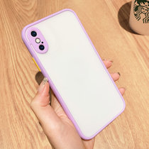 绿赐苹果X手机壳撞色肤感iphoneXSmax磨砂12pro简约纯色XR镜头全包防摔i超薄男女 肤感纯色-黑色 苹果X(苹果XSmax 肤感纯色-紫色)