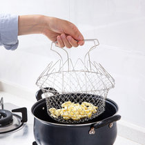 日式水篮不锈钢油炸大滤网厨房沥水篮家用过滤勺滤油网漏网勺折叠(3)