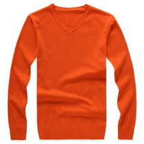BEBEERU春秋韩版男装情侣毛衣 针织衫 男士修身多色毛衣V领QB125 值得(橙红)