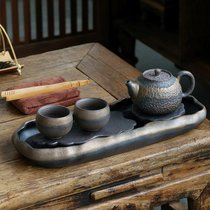 复古粗陶茶具套装 家用陶瓷茶杯茶壶粗陶简约功夫茶具套装(粗陶一壶两杯（款式二）)