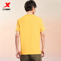 特步短袖针织衫T恤半袖男879229010326XL黄色 运动服圆领