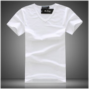 男式短袖T恤 男装纯色体恤 V领时尚商务休闲空白T恤(V88白色 XL)