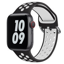 新款适用于苹果watch运动手表表带双色硅胶透气38/40/41/42/44/45通用表带(黑白 38/40/41MM通用)