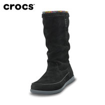 Crocs女靴子保暖 秋季卡骆驰阿瑞安娜反绒平底中筒时装靴|14685 阿瑞安娜麂皮靴(黑/炭灰 39)