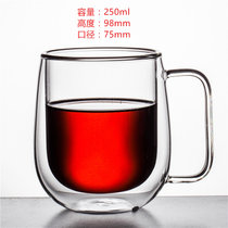 双层家用透明玻璃杯花茶杯泡茶杯水杯牛奶果汁创意隔热咖啡杯子(带把250ml)