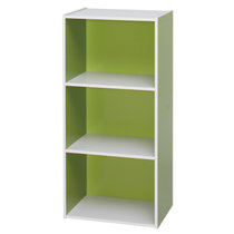 爱丽思 组装木柜三层彩色收纳柜 简易书架 储物整理柜置物架CX-3(绿白)