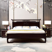 恒兴达 橡胶木实木床新中式1.8m双人现代中式简约风格卧室家用轻奢家具工厂直销(1.5*2米黑檀色 单床)