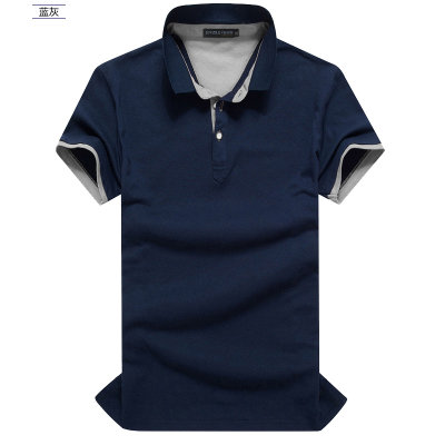 夏季修身弹力纯棉半袖加大码男装男士条纹休闲短袖翻领POLO衫T恤(S1602-蓝灰色)