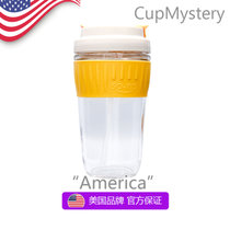 美国cup mystery 创意车载一盖双开双饮水口吸管高硼硅玻璃杯(旅行家男孩 双层熊猫)