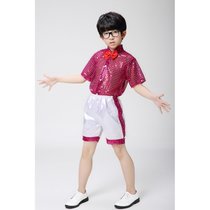 儿童演出服装男童舞蹈服男孩幼儿园小学生亮片合唱服装元旦表演服(枚红色)(150cm)