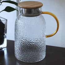 冷水壶耐高温玻璃水壶大容量家用花茶壶耐热防爆开水杯凉茶壶套装(1L乐雅壶（竹包钢盖）)
